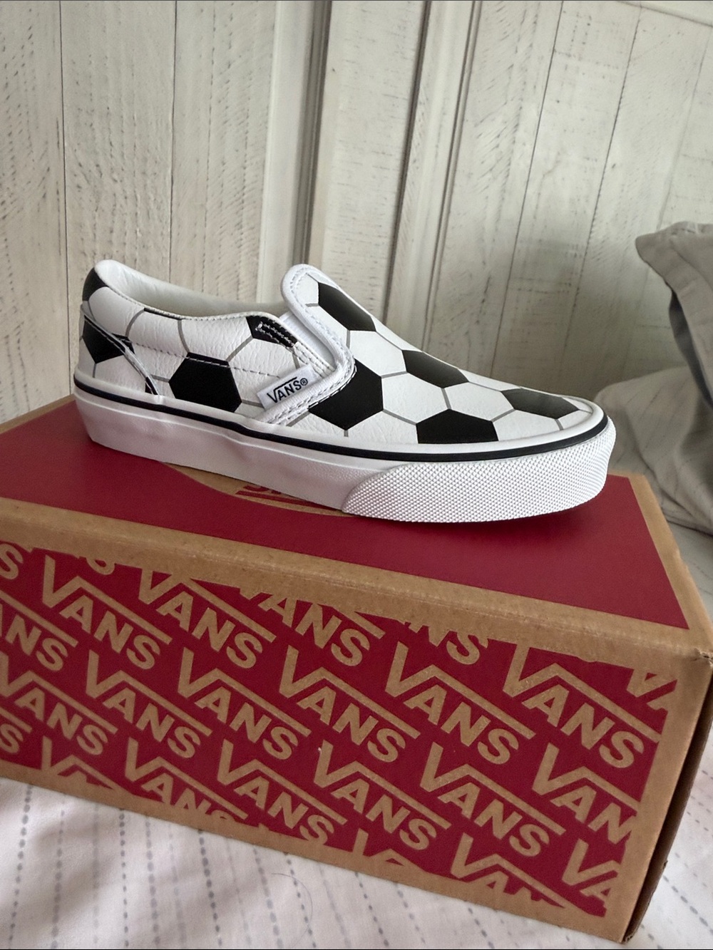 Vans Kids Soccer Ball Slip-On Sneaker - White/Black